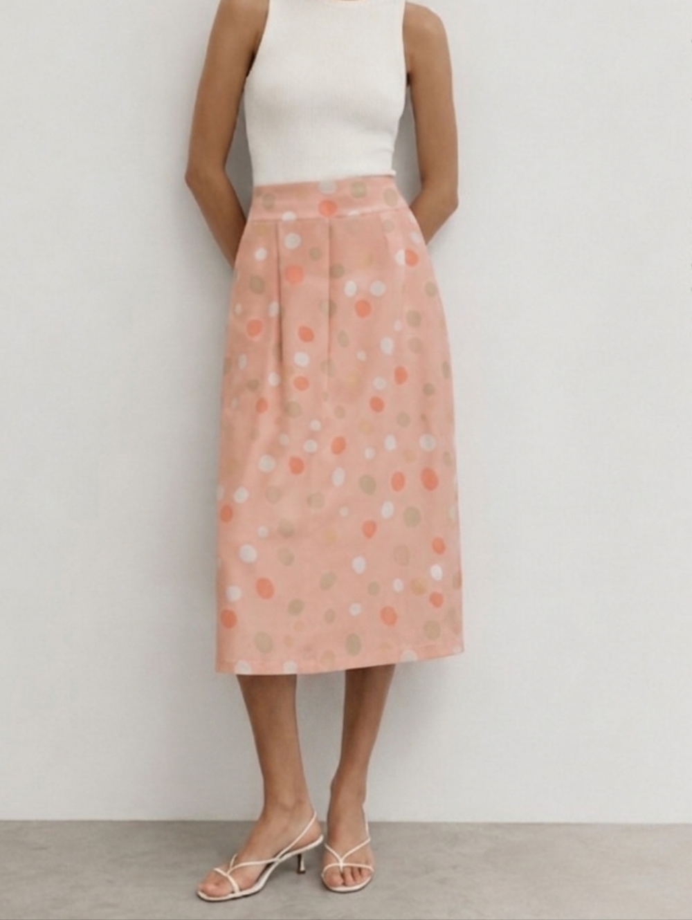 VINTAGE Pink Polka Dot Midi Skirt